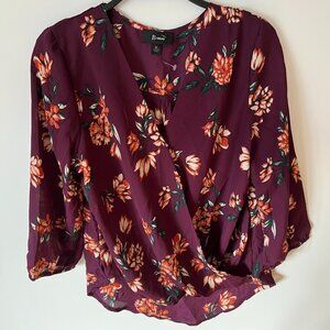 B-Wear Women's Dark Purple/Burgundy Floral 3/4 Sleeve Top, Size M - NEW